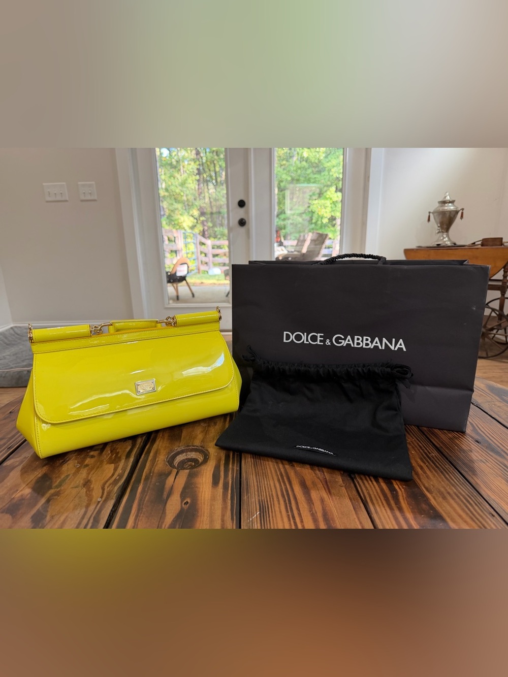 Dolce & Gabbana Neon Yellow Patent Leather Fold-Over Clutch